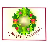 Handmade 3D Pop Up Xmas Card Merry Christmas Red Green Wreath Jingle Bells Seasonal Greetings